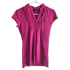 Vintage Y2K Fang Womens Sz S Short Sleeve T Shirt Pink Ruffled Front